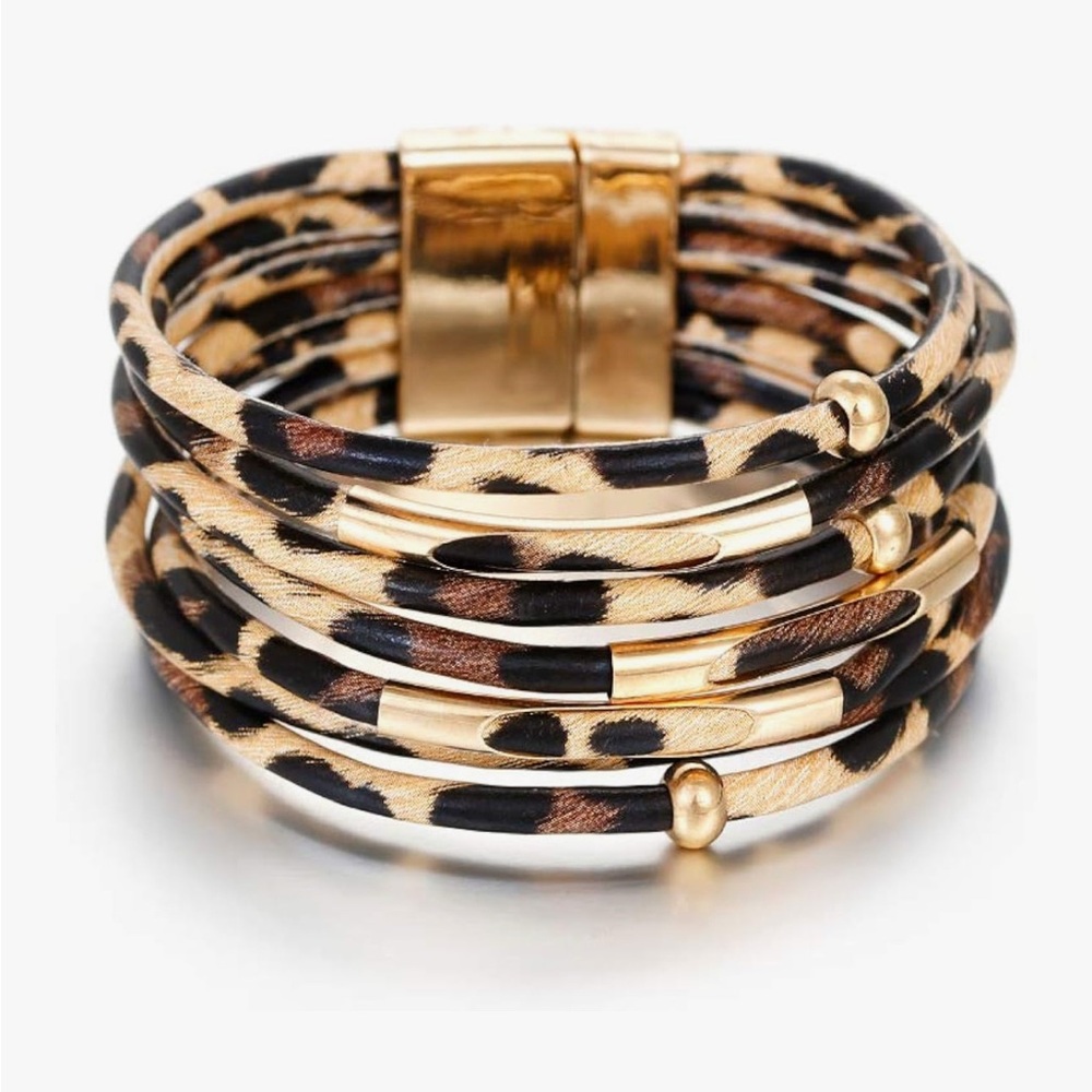 Leopard Print Gold Bangle Bracelet